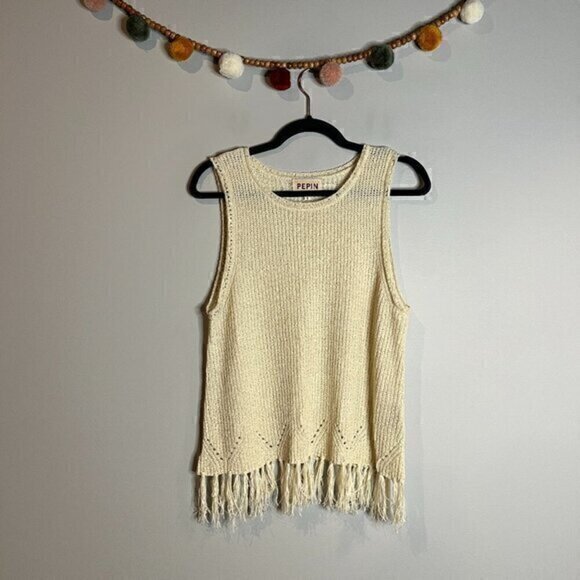 Anthropologie Pepin cream fringe sweater tank - Picture 1 of 5